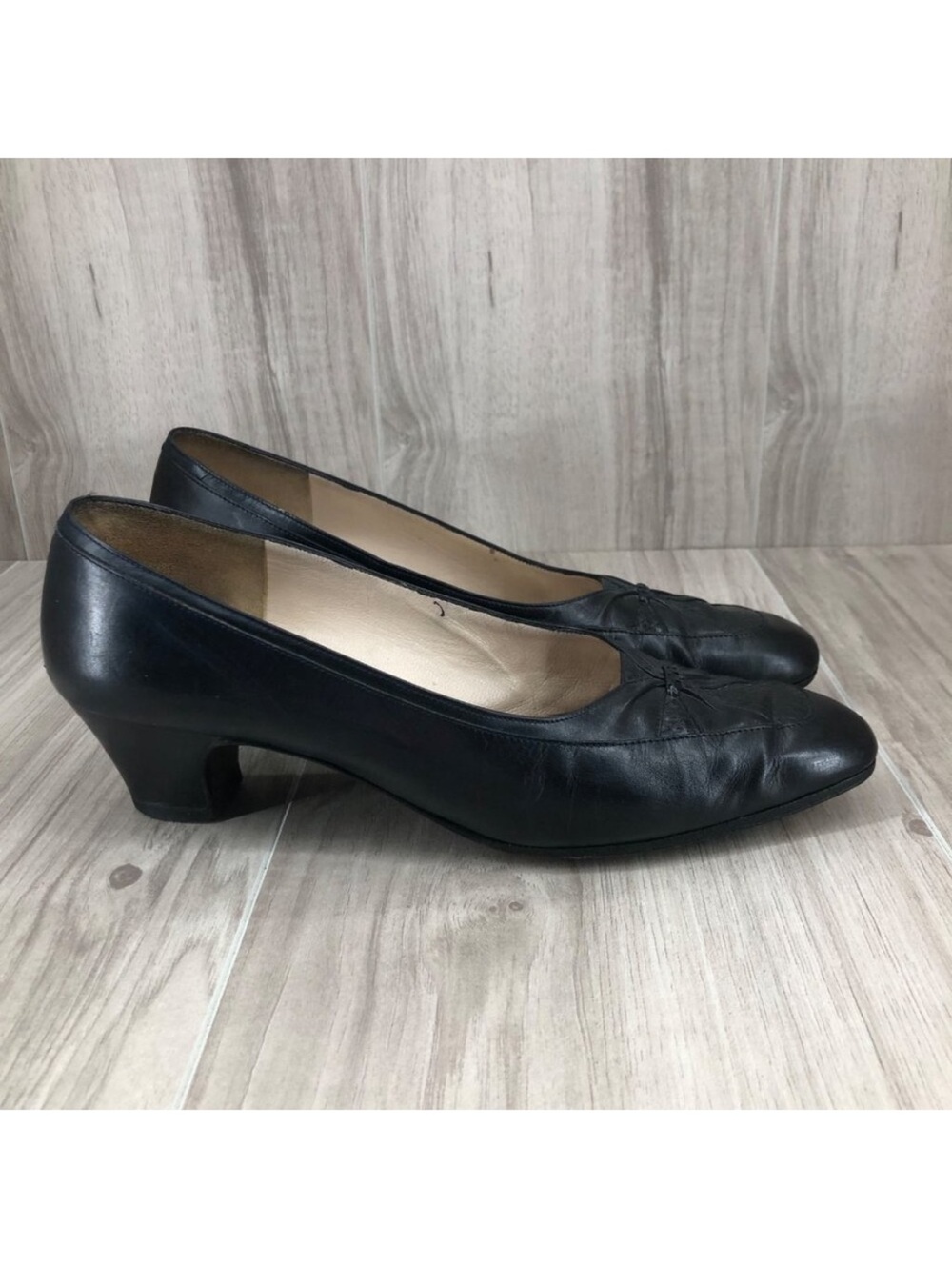 Salvatore Ferragamo Heels Womens 7B Black Leather Slip On Pump Shoes